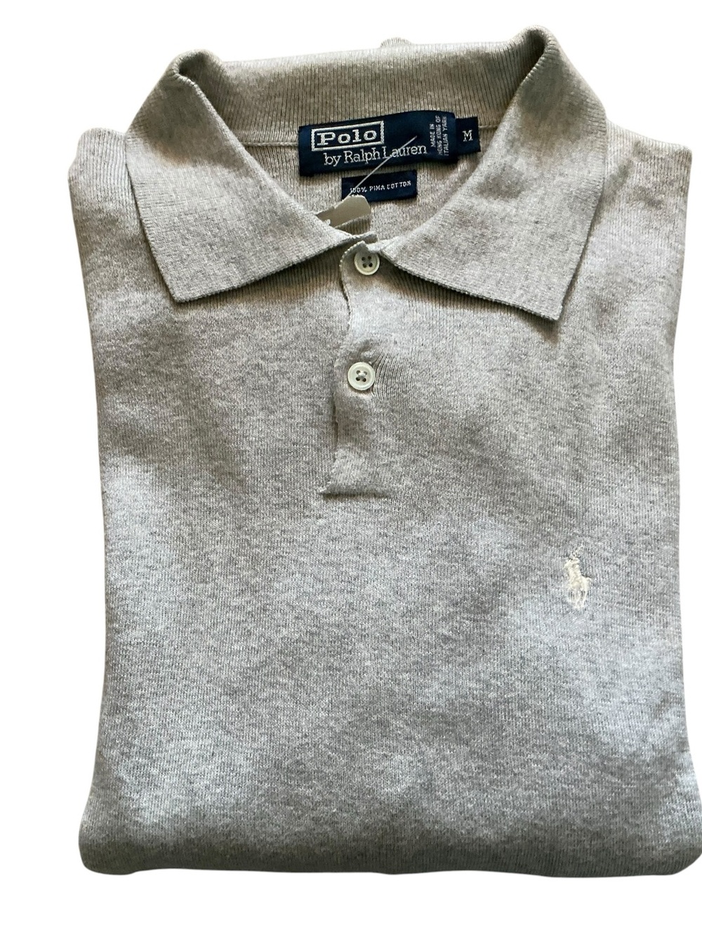 Polo Ralph Lauren Pima cotton knit grey polo shirt 2-button knit size M